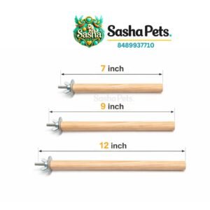Natural Wooden Bird Perch with Metal Clip – Durable Round Cage Perch (7/9/12 Inch)